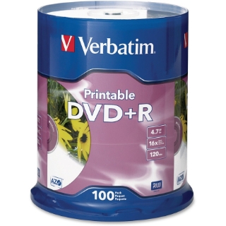 Picture of Verbatim DVD+R 4.7GB 16X White Inkjet Printable - 100pk Spindle