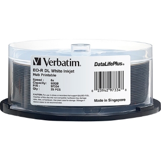 Picture of Verbatim BD-R DL 50GB 6X DataLifePlus White Inkjet Printable, Hub Printable - 25pk Spindle