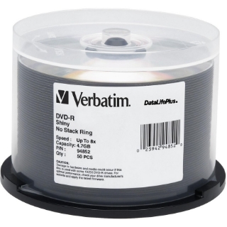 Picture of Verbatim DVD-R 4.7GB 8X DataLifePlus Shiny Silver Silk Screen Printable - 50pk Spindle