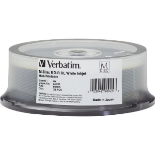 Picture of Verbatim M DISC BD-R DL - 8x - 50 GB - hite Inkjet Printable, Hub Printable - 25pk Spindle