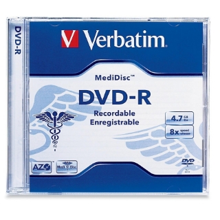Picture of Verbatim MediDisc DVD-R 4.7GB 8X Thermal Printable Branded Surface - 1pk Jewel Case