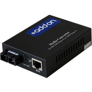 Picture of AddOn 10/100/1000Base-TX(RJ45) to 1000Base-SX(SC) MMF 850nm 550m POE Media Converter With EUR Standard Power Supply