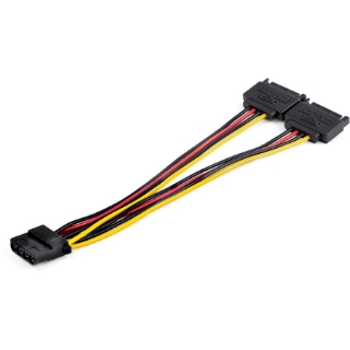 Picture of Star Tech.com Dual SATA to LP4 Power Doubler Cable Adapter, SATA to 4 Pin LP4 Internal PC Peripheral Power Supply Connector, 9 Amps/108W