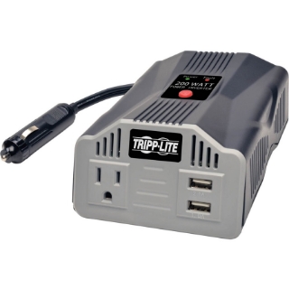 Picture of Tripp Lite Ultra-Compact Car Inverter 200W 12V DC to 120V AC 2 USB Charging Ports 1 Outlet