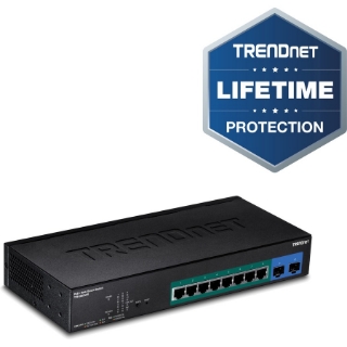 Picture of TRENDnet 10-Port Gigabit Web Smart PoE+ Switch, 8 x Gigabit PoE+ Ports, 2 x SFP Slots, Vlan, QoS, IPv6 Support, 20Gbps Switching Capacity, 75W PoE Power Budget, Lifetime Protection, Black, TPE-082WS