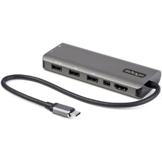 Picture of StarTech.com USB C Multiport Adapter, USB-C to HDMI or mDP 4K 60Hz, 100W PD Pass-Through, 4x 10Gbps USB, USB Type-C Mini Dock, w/12" Cable