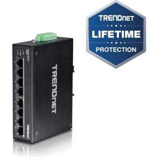 Picture of TRENDnet 8-Port Hardened Industrial Gigabit DIN-Rail Switch, 16 Gbps Switching Capacity, IP30 Rated Metal Housing (-40 to 167 ?F), DIN-Rail & Wall Mounts Included, Lifetime Protection, Black, TI-G80