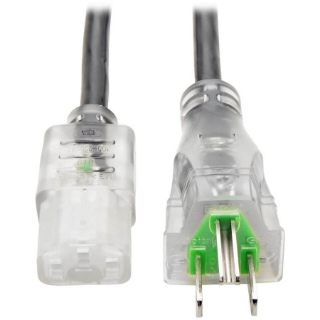 Picture of Tripp Lite 15ft Computer Power Cord Hospital Medical Cable 5-15P to C13 Clear 13A 16AWG 15'