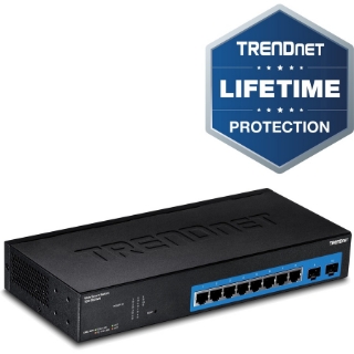 Picture of TRENDnet 10-Port Gigabit Web Smart Switch; 20 Gbps Switching Capacity; 8 x RJ-45 Ports; 2 x SFP; Slots; VLAN; QoS; LACP; IPv6 Support; Fanless; Rack Mountable; Lifetime Protection; TEG-082WS