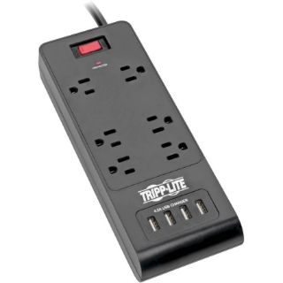Picture of Tripp Lite Surge Protector Power Strip 6-Outlets 4 USB Ports 6ft Cord Black
