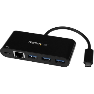 Picture of StarTech.com USB-C to Ethernet Adapter with 3-Port USB 3.0 Hub and Power Delivery - USB-C GbE Network Adapter + USB Hub w/ 3 USB-A Ports