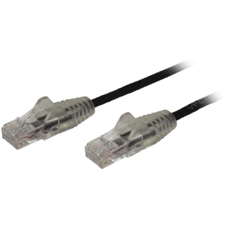 Picture of StarTech.com 1 ft CAT6 Cable - Slim CAT6 Patch Cord - Black- Snagless RJ45 Connectors - Gigabit Ethernet Cable - 28 AWG - LSZH (N6PAT1BKS)