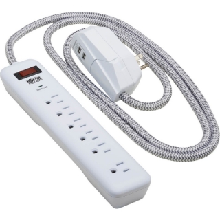 Picture of Tripp Lite Surge Protector Power Strip 7-Outlet 2 USB Ports 6ft Cord White