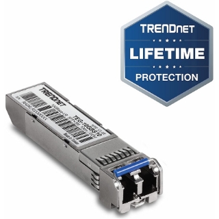 Picture of TRENDnet SFP to RJ45 10GBASE-LR SFP+ Single Mode LC Module; TEG-10GBS10; Up to 10 km (6.2 Miles); Hot Pluggable SFP Transceiver; Duplex LC Connector; 1310nm; 3.3V Power Supply; Lifetime Protection