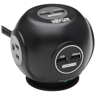 Picture of Tripp Lite Surge Protector with 3-Outlets & 4 USB Ports Spherical Black 6ft Cord
