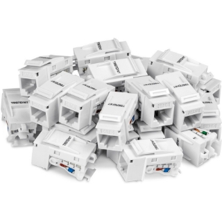 Picture of TRENDnet Cat6 Keystone Jack, 25-Pack Bundle, 90&deg; Angle Termination, Compatible With Cat5, Cat5e, Cat6 Cabling, Color-Coded Labeling, Gold-Plated Contacts, Tool-less Design, White, TC-K25C6