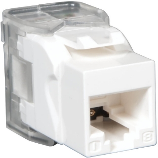 Picture of Tripp Lite Cat6 / Cat5e Keystone Jack, 180-Degree Toolless - RJ-45, cat5e cat6 UTP - 110 IDC RJ45 WHITE TAA/GSA