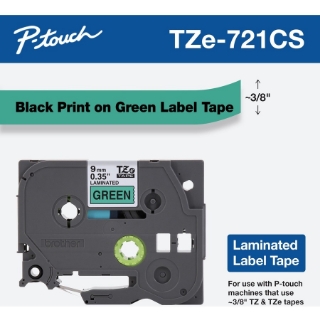 Picture of Brother TZe-721CS, 0.35" x 26.2', Black on Green Laminated Label Tape